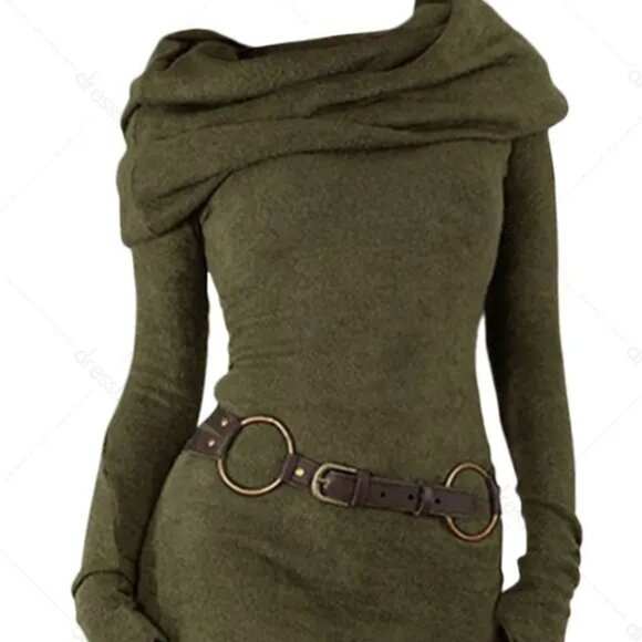 Khaki Cowl Neck Long Sleeve Sweater Dress in Women’s XL - Picture 1 of 4